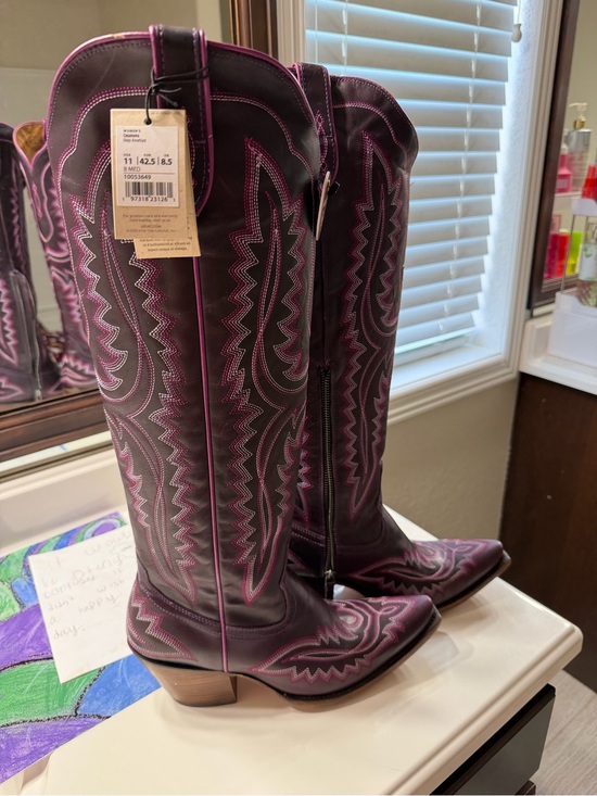 Ariat Shoes - Ariat Casanova Deep Amethyst Western Knee-High Boots with Pink Stitching